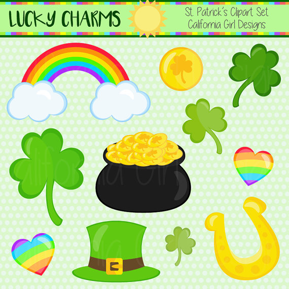 Lucky Charms   St Patrick S Day Clipart Set   Shamrocks Clovers