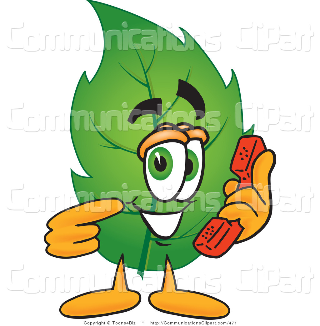 Communication Clipart Of A Green Leaf Mascot Cartoon Character Holding