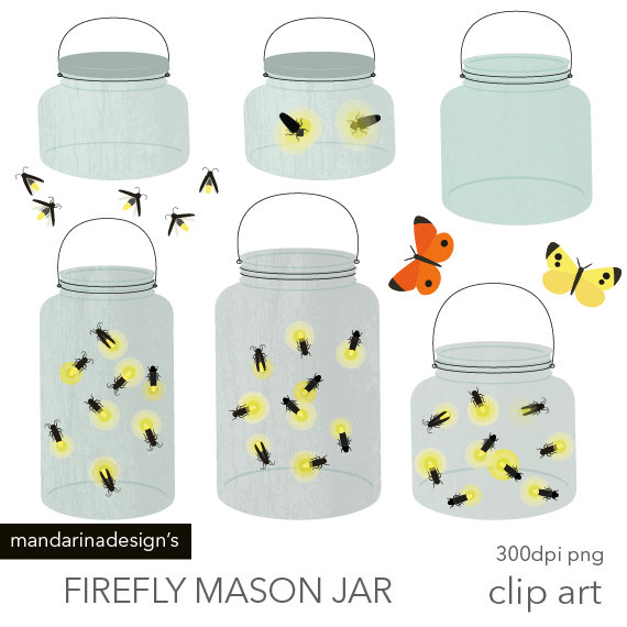 Firefly Jar Clipart Mason Jar Fireflies Light Bug Handrawn Clipart By