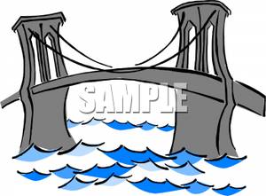 Suspension Bridge Over Rough Water   Royalty Free Clipart Picture