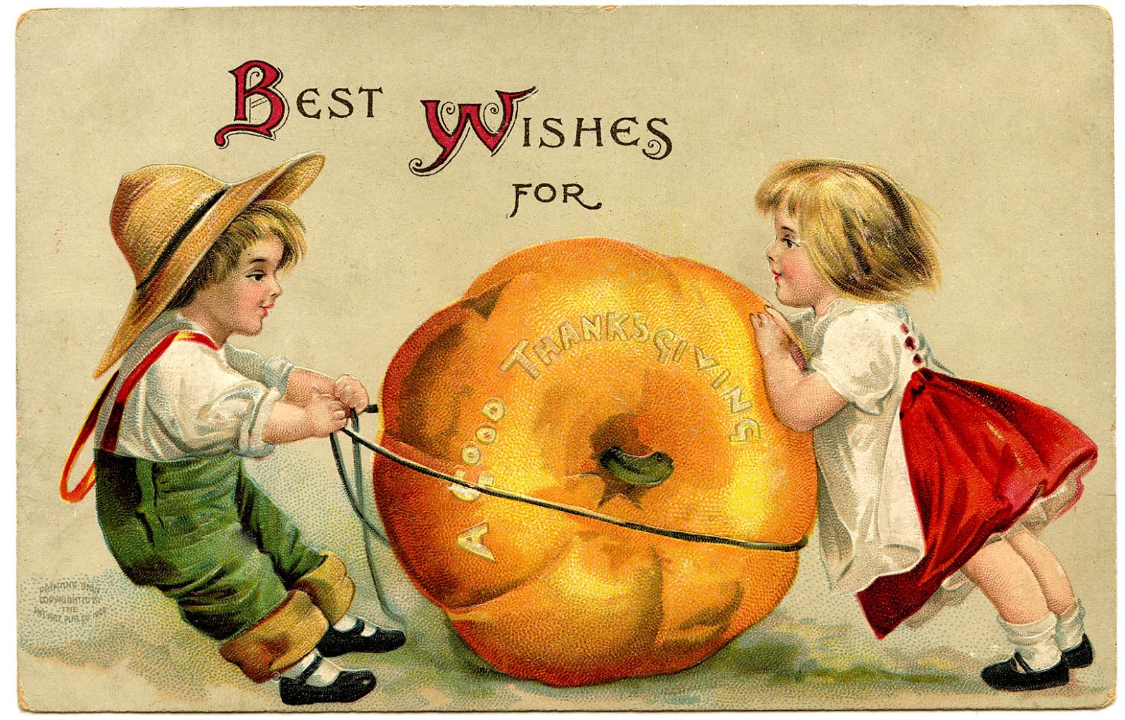 Vintage Thanksgiving Image   Cute Kids With Pumpkin   The Graphics