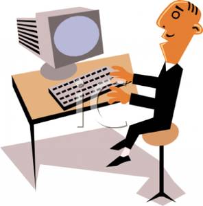 Man Working At A Computer   Royalty Free Clipart Picture