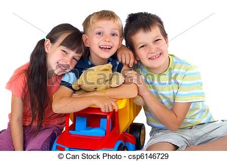 Stock Photographs Of Happy Children With Toys   A View Of Three
