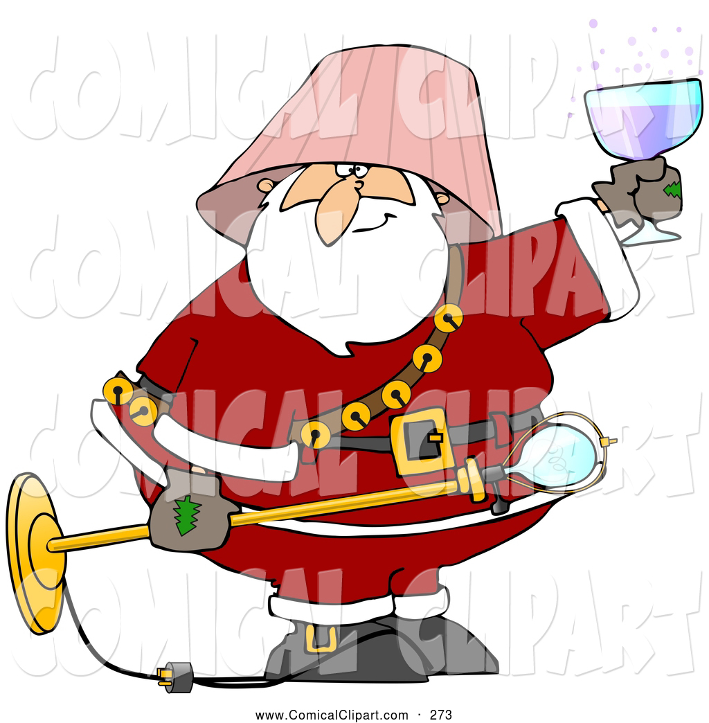 Comical Clip Art Of A Crazy Drunk Santa With A Pink Lamp Shade On His
