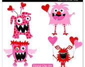 Cute Monsters Clipart Clip Art Digital Clipart   Grr Argh Monster Love