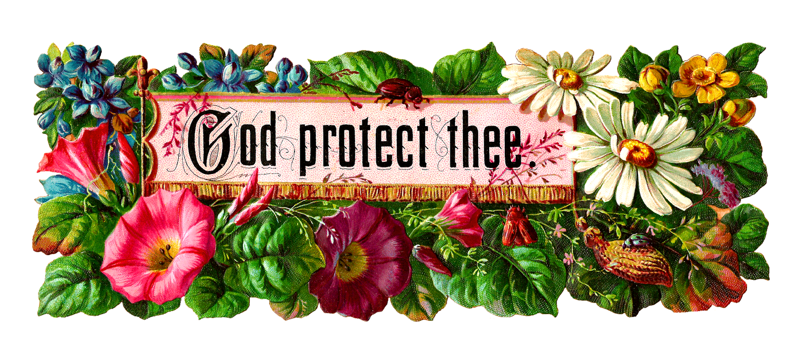 Antique Images  Free Flower Clip Art  Religious Flower Label With God