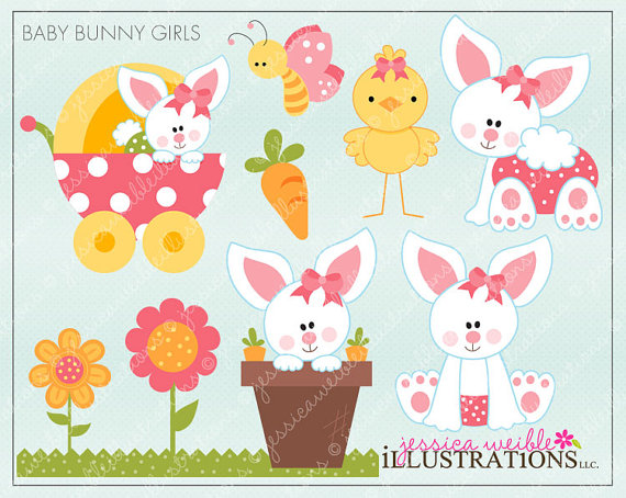 Baby Bunny Girls Cute Digital Clipart For Invitations Card Design