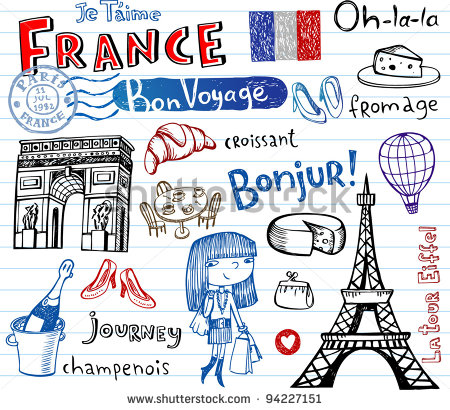 Symbols Of France As Funky Doodles Stock Vector Illustration 94227151