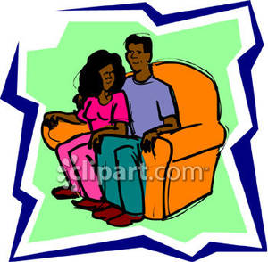 African American Couple Sitting In Love Seat Royalty Free Clipart    