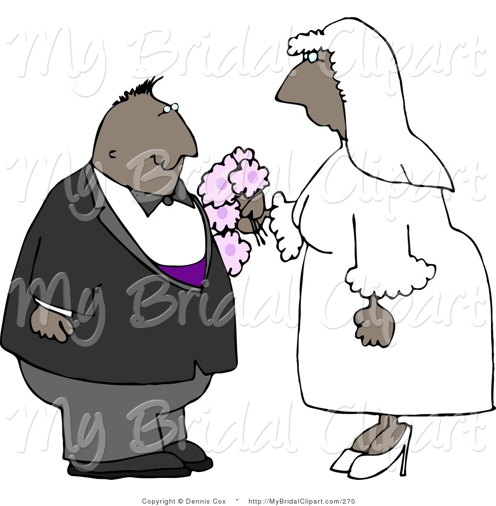 Bridal Clipart Of An African American Couple On Their Wedding Day By