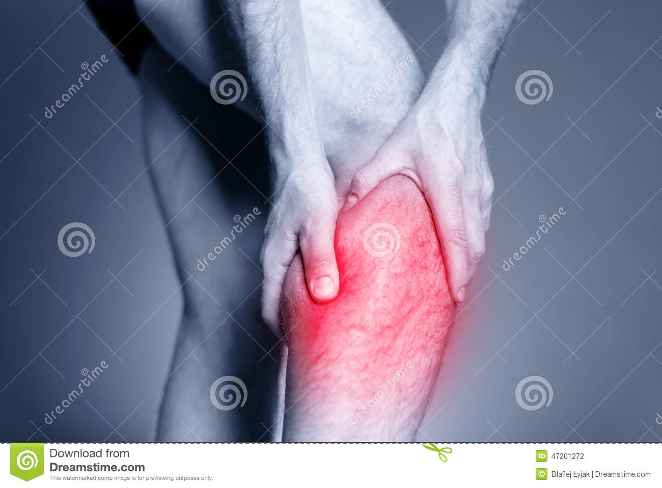 Calf Leg Pain Man Holding Sore And Painful Muscle Sprain Or Cramp