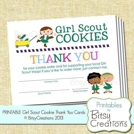 Girl Scout Cookie Thank You Printable Cards By By Bitsycreations  5
