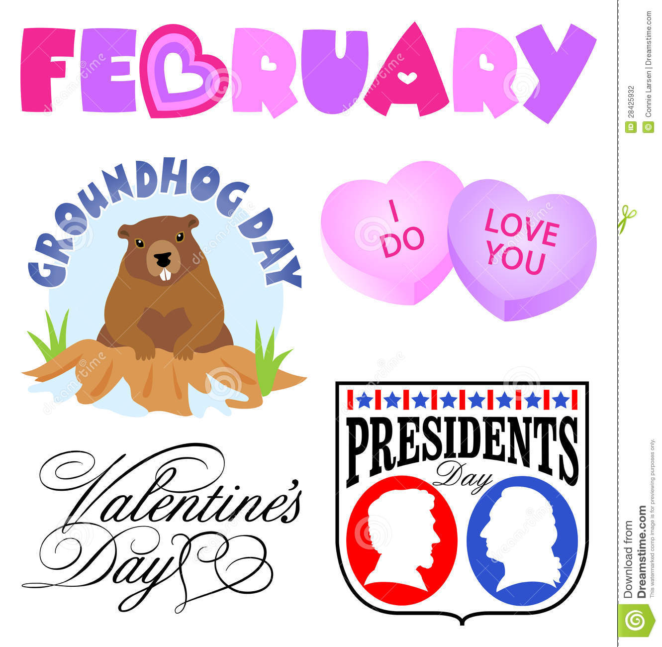 Illustrated Headlines For February Events Including Groundhog Day