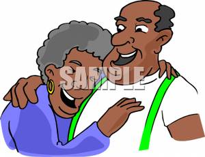 Middle Aged African American Couple Laughing Heartily Clip Art Image