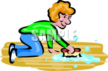     1122 5732 Woman Washing A Floor With A Scrub Brush Clipart Image Jpg