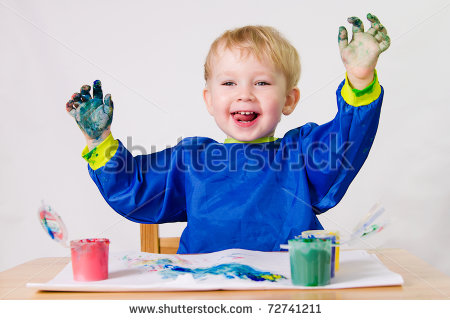 Years Old Baby Boy Paintings Without Paintbrush    Stock Photo