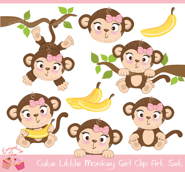 Cute Little Monkey Girl Clipart Set By 1everythingnice On Etsy