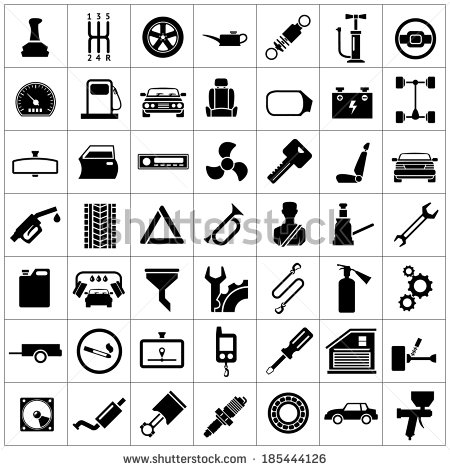 Set Icons Of Auto Car Parts Repair And Service Isolated On White