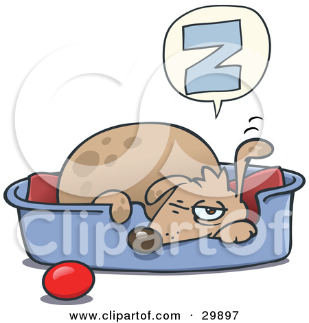Clipart Illustration Of A Sleepy Dog Napping In A Dog Bed A Ball At