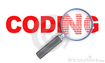 3d Illustration Of Coding Sign With Magnify Glass