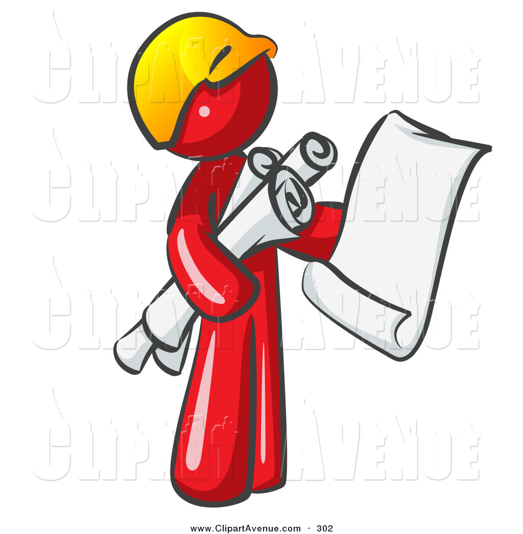 Avenue Clipart Of A Red Worker Man Contractor Or Architect Holding