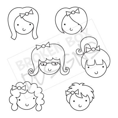 Face Stamps Clipart  Black   White