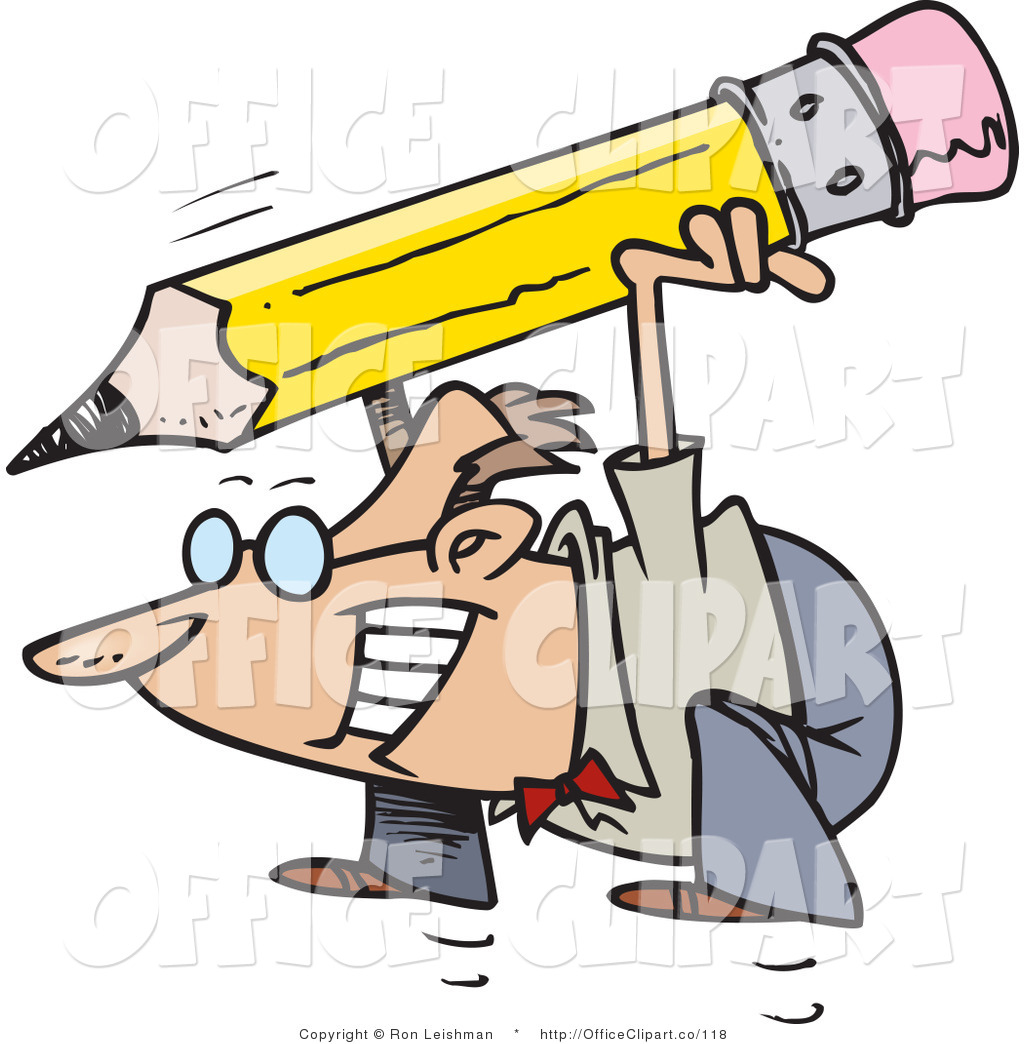 Vector Clip Art Of A Business Man Jumping With A Giant Pencil On His
