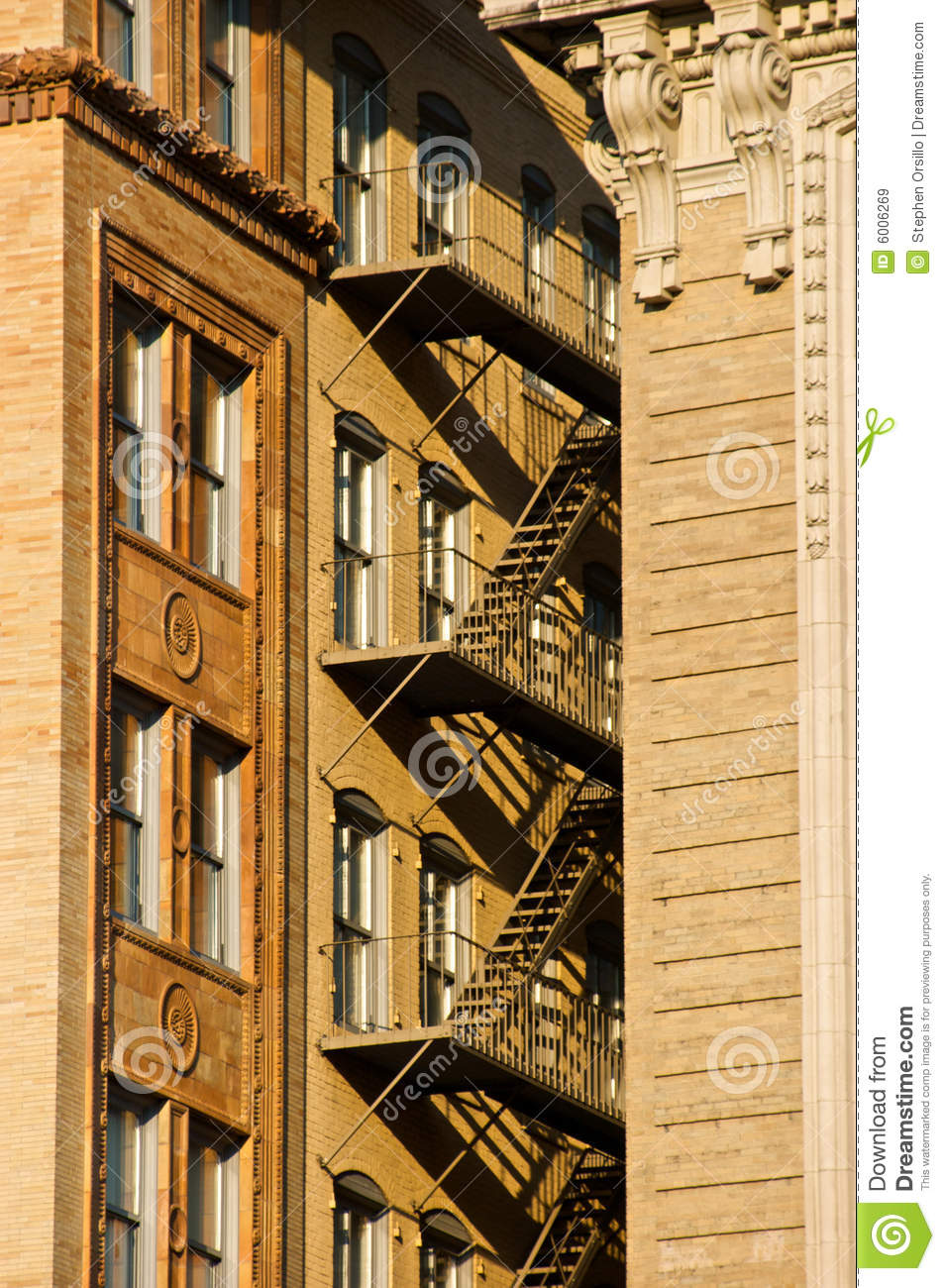 Brownstone Fire Escape In Between Two Buildings In Downtown Boston