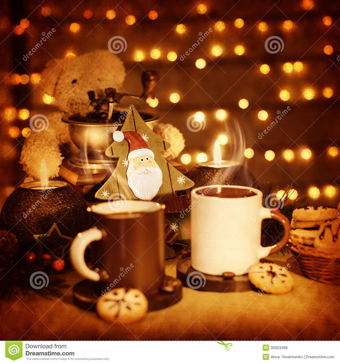 Christmastime Still Life Traditional Gingerbread With Coffee Cups