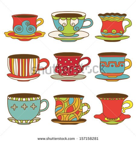 Set Icons Tea   Coffee Cups   Vector   Stock Vector