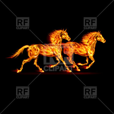 Two Running Fire Horses On Black Background 24773 Plants And Animals