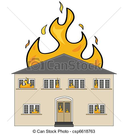 Vectors Of House On Fire   Cartoon Illustration Showing A Two Storey