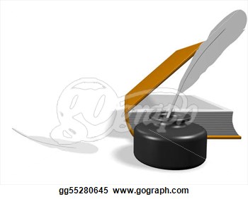 Clipart   Layout Of An Open Book  With Inkwell And Pen  3d Render