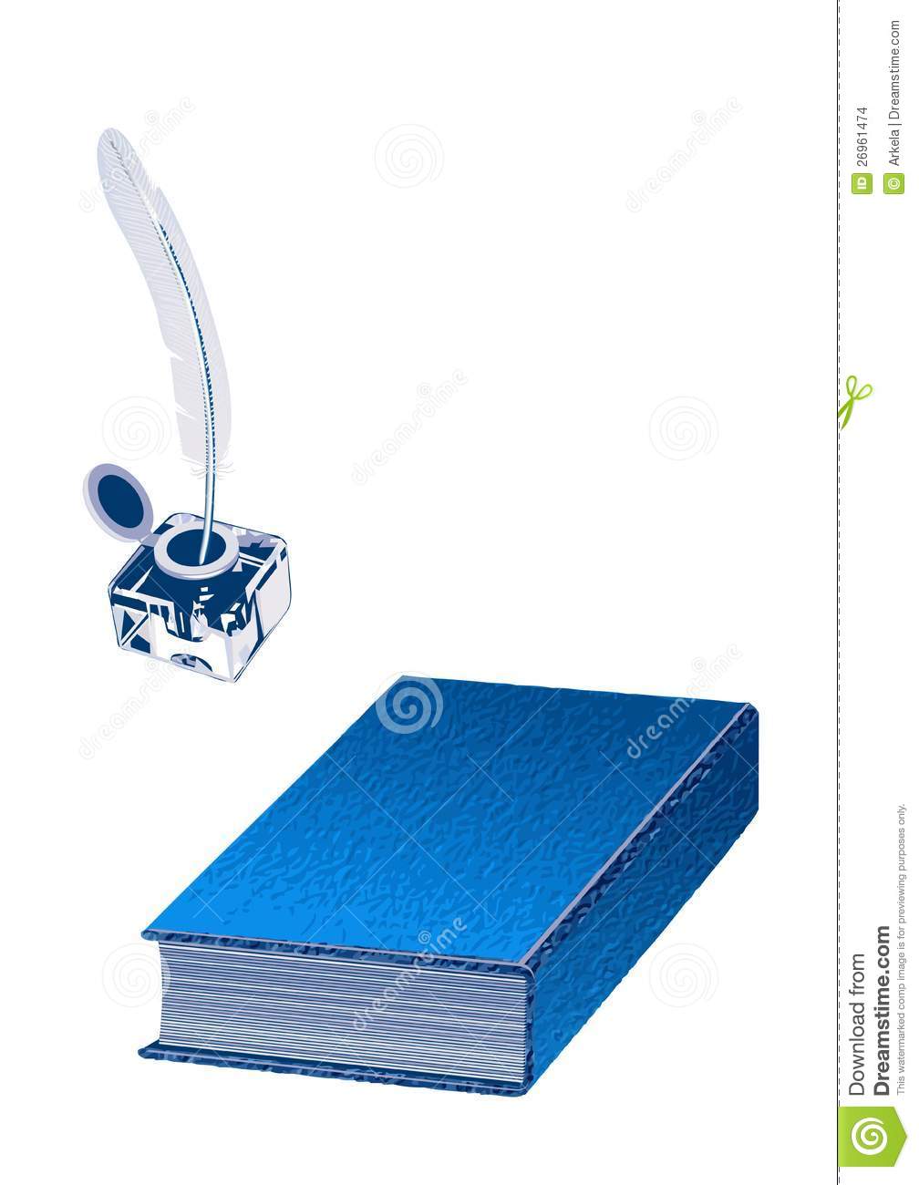 Inkwell Pen And A Book Isolated On The White Background 