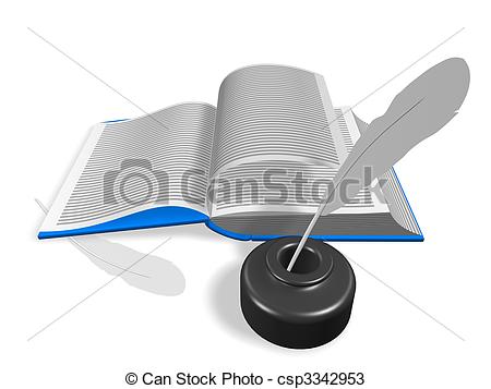 Layout Of An Open Book  With Inkwell And Pen  3d Render  Isolated On
