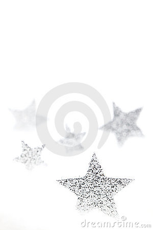 Silver Christmas Stars Isolated On White With Copy Space