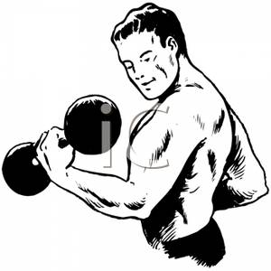 Royalty Free Clipart Image  Black And White Muscular Man Lifting A