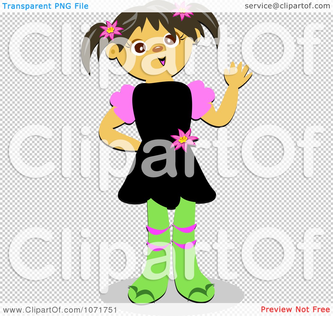 Clipart Friendly Little Girl Waving   Royalty Free Vector Illustration