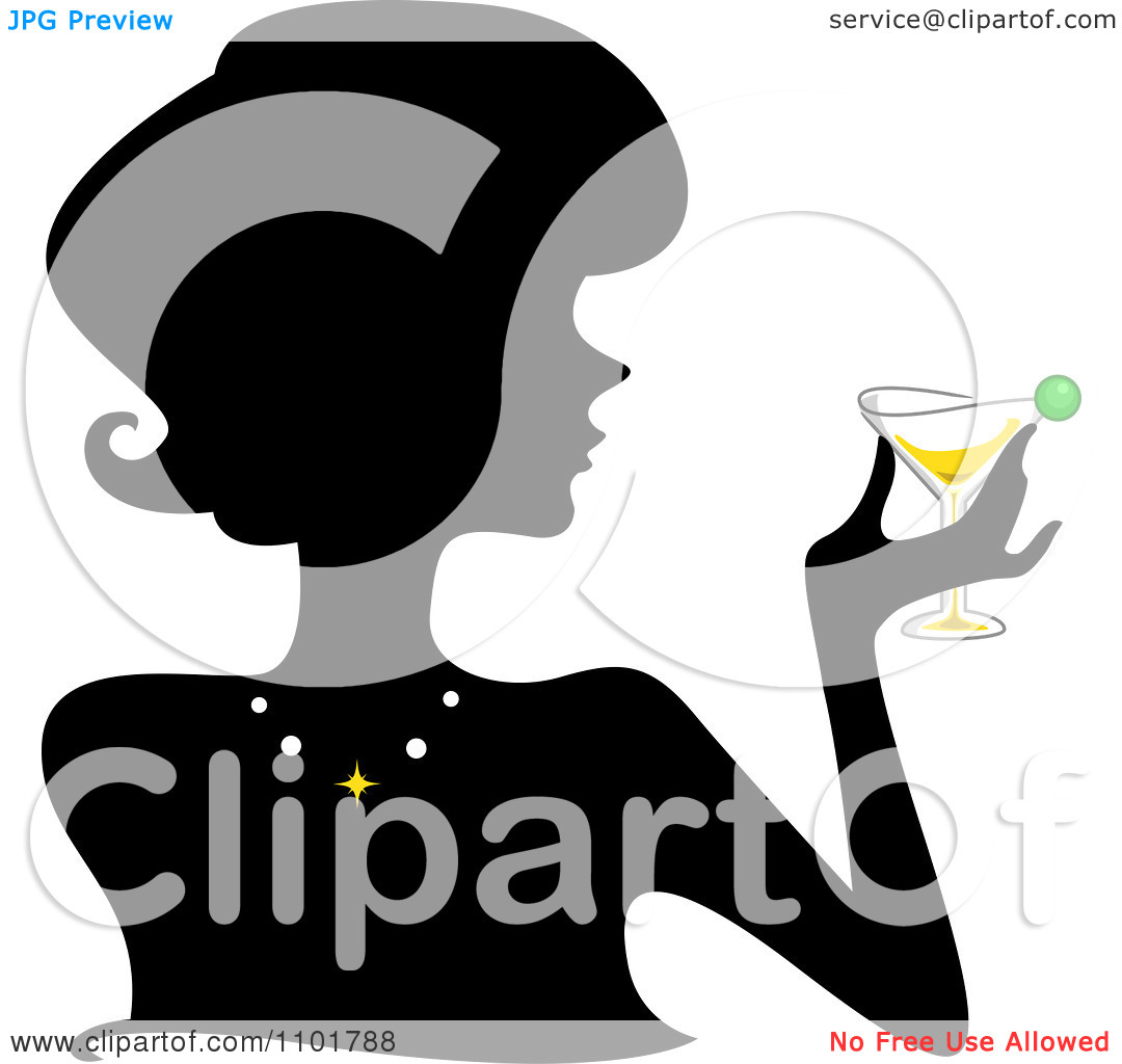 Clipart Silhouetted Woman Holding A Martini   Royalty Free Vector