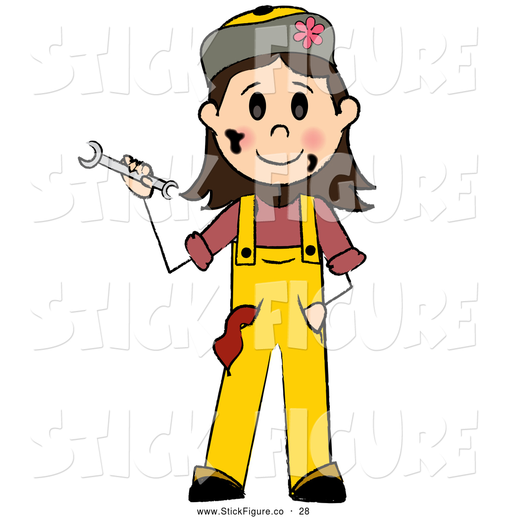 Friendly Caucasian Girl Mechanic Holding A Wrench By Pams Clipart
