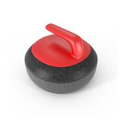 Render Of Curling Stone With Red Handle Isolated On White