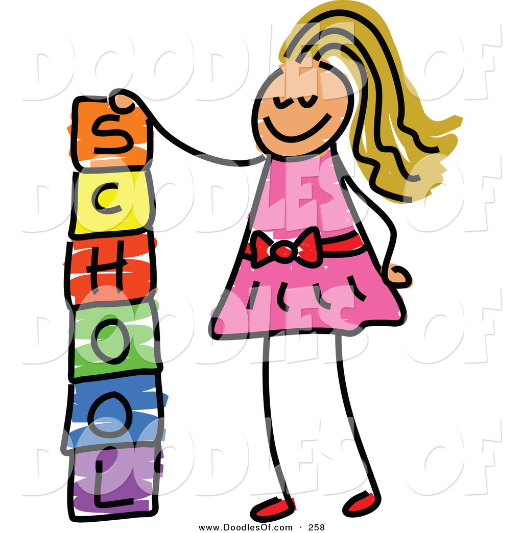Vector Clipart Of A Childs Sketch Of A Happy Girl Stacking School
