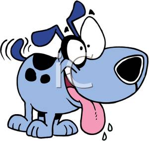 Blue Cartoon Dog Wagging His Tail And Drooling   Royalty Free Clipart