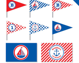 Nautical Party Personalized Diy P Rintable Straw Flags And Napkin