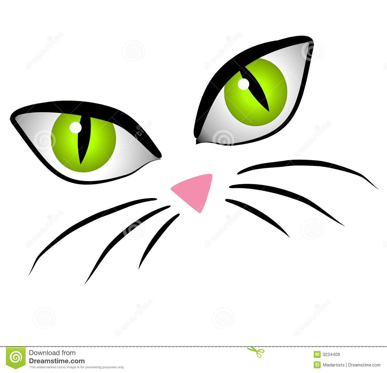 Clip Art Cartoon Illustration Of The Facial Features Of A Cat   Big