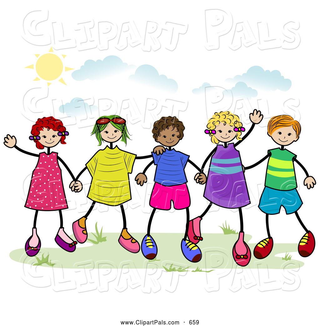 Outside Clipart Pal Clipart Of A Group Of Diverse Stick Children    