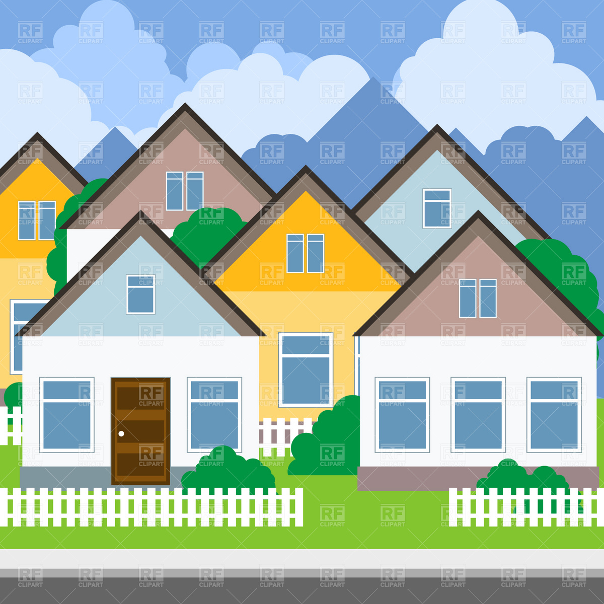 Suburb   Street And Houses Download Royalty Free Vector Clipart  Eps