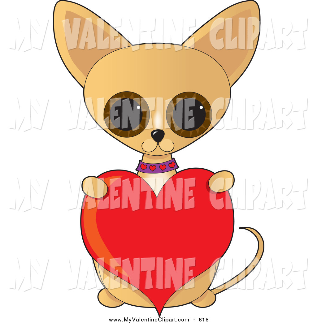 Valentines Clipart Of A Adorable Big Eyed Tan Chihuahua Dog Sitting Up