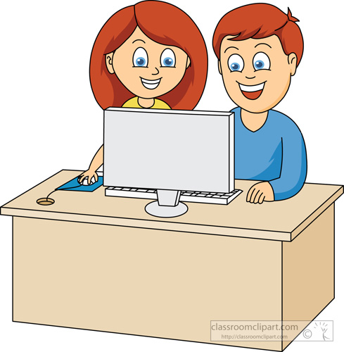 Computers   Girl And Boy Working On Computer   Classroom Clipart