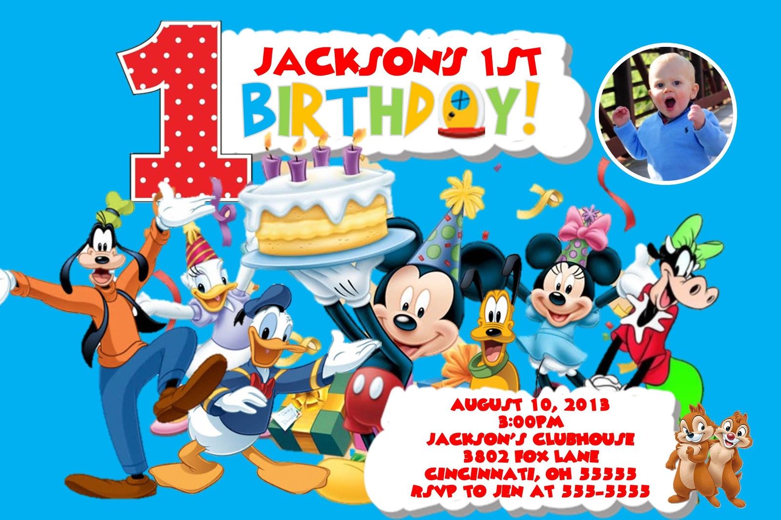 Mickey Mouse Clubhouse Custom Designed Birthday Party Invitation Add